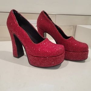 Red glitter / sparkle platform heels